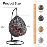 Egg Swing Chair Outdoor with Stand, Indoor Swing for Adults, Hanging Egg Rattan Basket Chair with Cushion and Pillow, Foldable Basket and Metal Stand for Porch, Patio, Bedroom, Balcony,Yard (Black) CRIPNAS