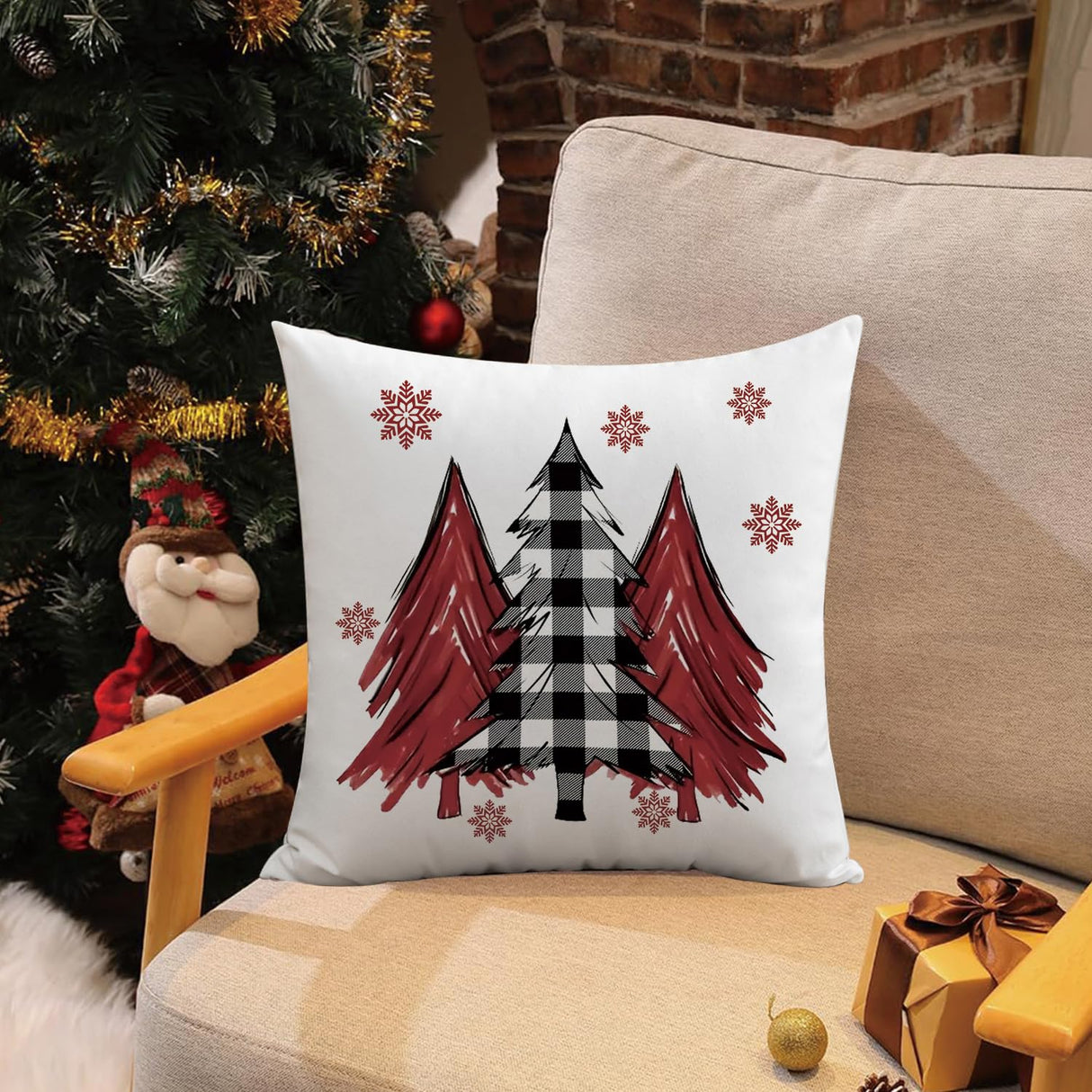 Mimkus Merry Christmas Red Throw Pillow Covers 18 x 18 Inch Set of 4 Christmas Joy Xmas Trees Winter Holiday Cushion Case for Sofa Couch Home Decor Mimkus