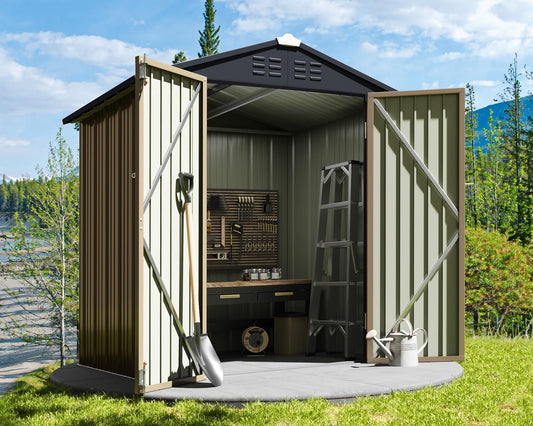 Greesum Outdoor Storage Shed 6 x 4 ft. Utility Tool Shed Metal Storage Garden Shed with Door & Lock for Patio Storage, Brown