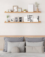 Axeman Oak Floating Shelves 71 Inch Picture Ledge Shelf Set of 2, Solid Wood Shelves with Lip for Wall Decor Storage Bedroom Living Room Bathroom Kitchen, Natural Oak Axeman