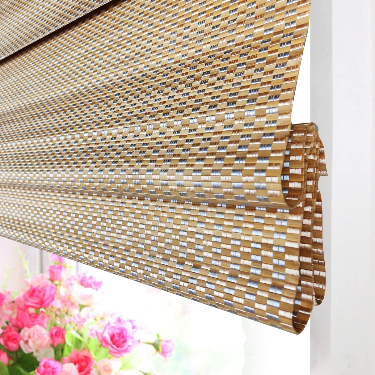 LETAU Cordless Wood Window Roman Shades, Bamboo Window Blinds, Pattern 1 LETAU