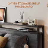 LIKIMIO Queen Bed Frame with Headboard, Dark Wood Camas Queen with Strong Supports, Sturdy, Noise-Free, No Box Spring Needed, Charcoal Grey LIKIMIO