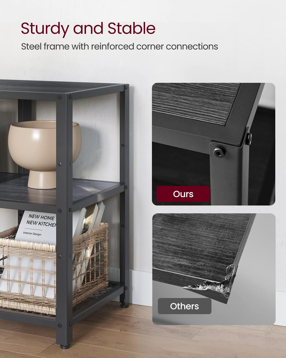 VASAGLE TV Stand for 65 Inches TVs, Industrial Entertainment Center, Modern TV Console with Open Storage Shelves for Living Room, Bedroom, Black ULTV105B22 VASAGLE