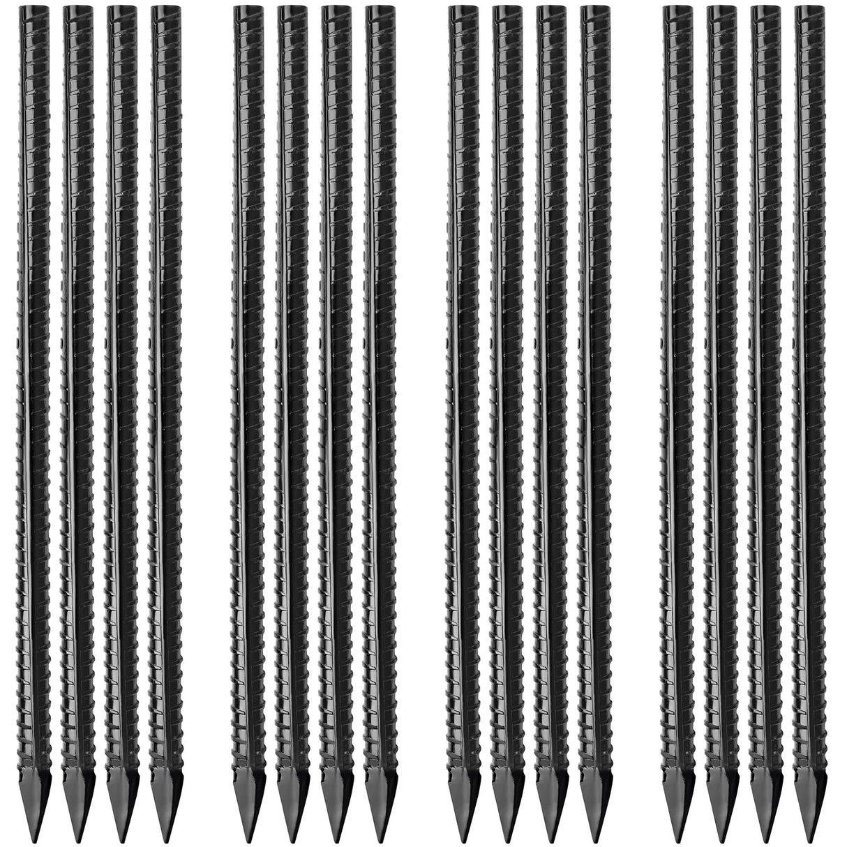 Besitu 16 inches Ground Rebar Stakes (16 pcs) Heavy Duty Metal Spikes for Concrete Timber Garden Plant, Long Straight Steel Stakes for Tent, 3/8" Thickness Ground Anchors with Chisel Point End, Black Besitu