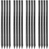 Besitu 16 inches Ground Rebar Stakes (16 pcs) Heavy Duty Metal Spikes for Concrete Timber Garden Plant, Long Straight Steel Stakes for Tent, 3/8" Thickness Ground Anchors with Chisel Point End, Black Besitu