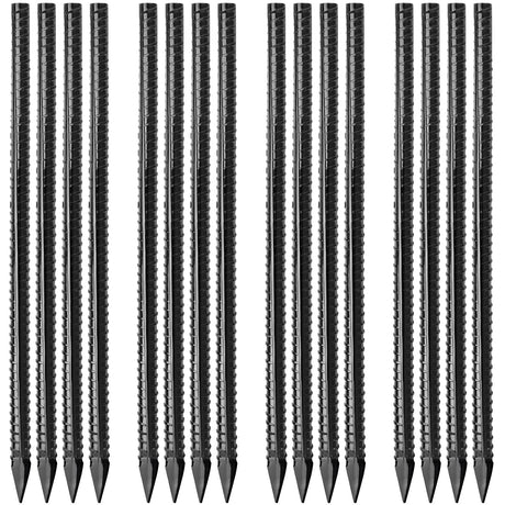 Besitu 16 inches Ground Rebar Stakes (16 pcs) Heavy Duty Metal Spikes for Concrete Timber Garden Plant, Long Straight Steel Stakes for Tent, 3/8" Thickness Ground Anchors with Chisel Point End, Black Besitu