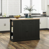 HOMCOM 47" Fluted-Style Wooden Kitchen Island, Kitchen Countertop Storage Cabinet with Drop Leaf, Drawer, Open Shelves, Storage, Black Aosom