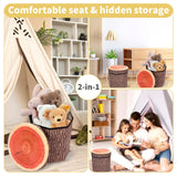 Round Storage Ottoman Cube, Tree Stump Stool, Forest Decor, Multifunctional Toy Storage Box, Cute Foldable Ottoman Stool, Tree Stump footstool Ottoman Storage, 11" Small Foot Stool, Toy Chest Storage Hoohnnaa