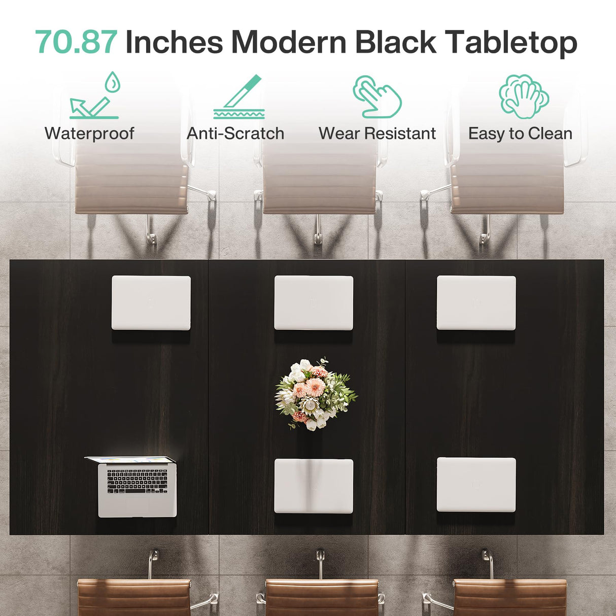 Tribesigns 70.86" Conference Table, Modern Black Meeting Table with Metal Frame, Rectangular Seminar Table Boardroom Desk for Office Meeting Conference Room Tribesigns