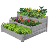 Yaheetech 3 Tier 47 x 47 x 22in Raised Garden Bed Horticulture Outdoor Elevated Flower Box Tiered Garden Bed Wooden Vegetables Growing Planter for Backyard/Patio/Gardener, Gray Yaheetech