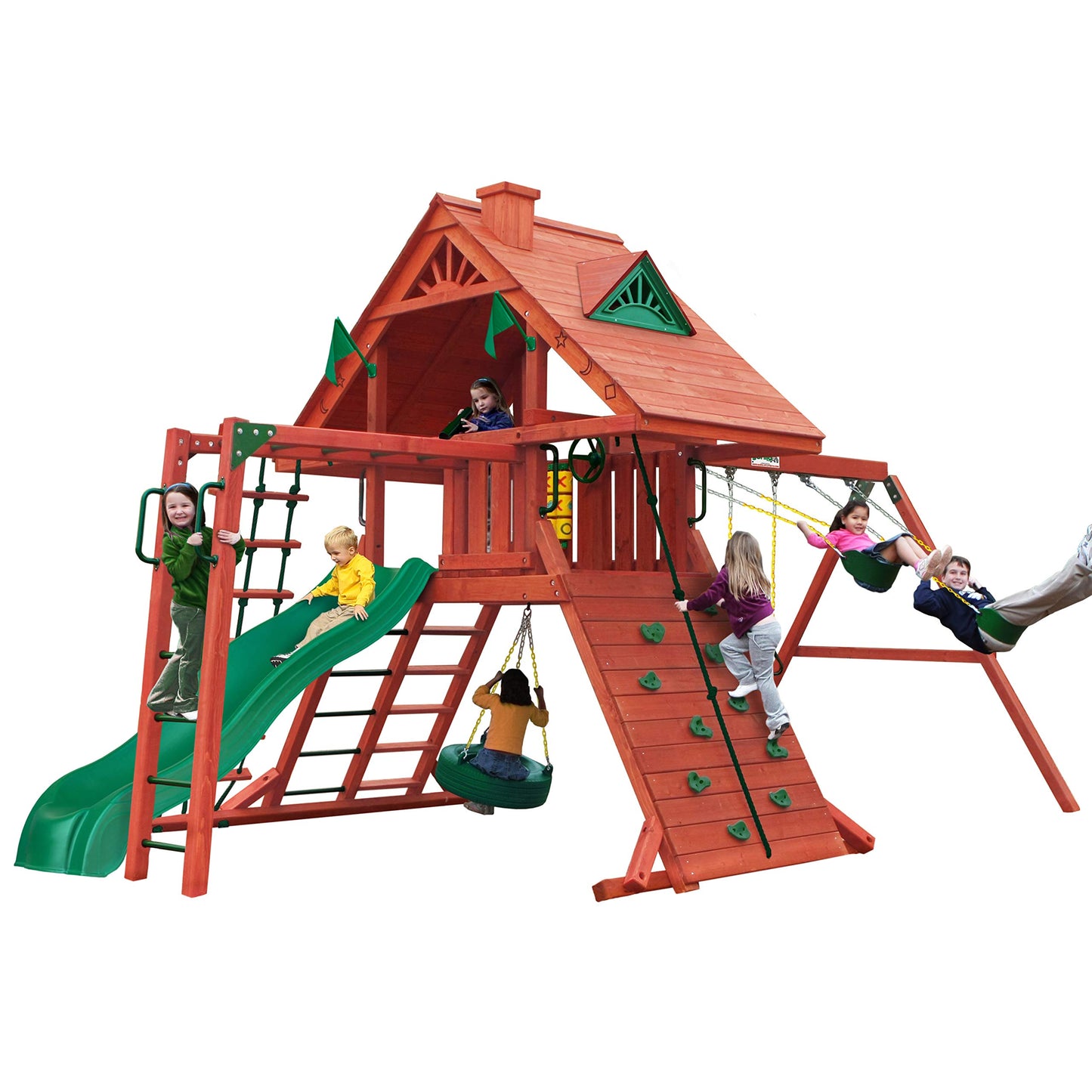 Gorilla Playsets 01-0013 Sun Palace II Wood Swing Set with Monkey Bars and Wood Roof, Amber