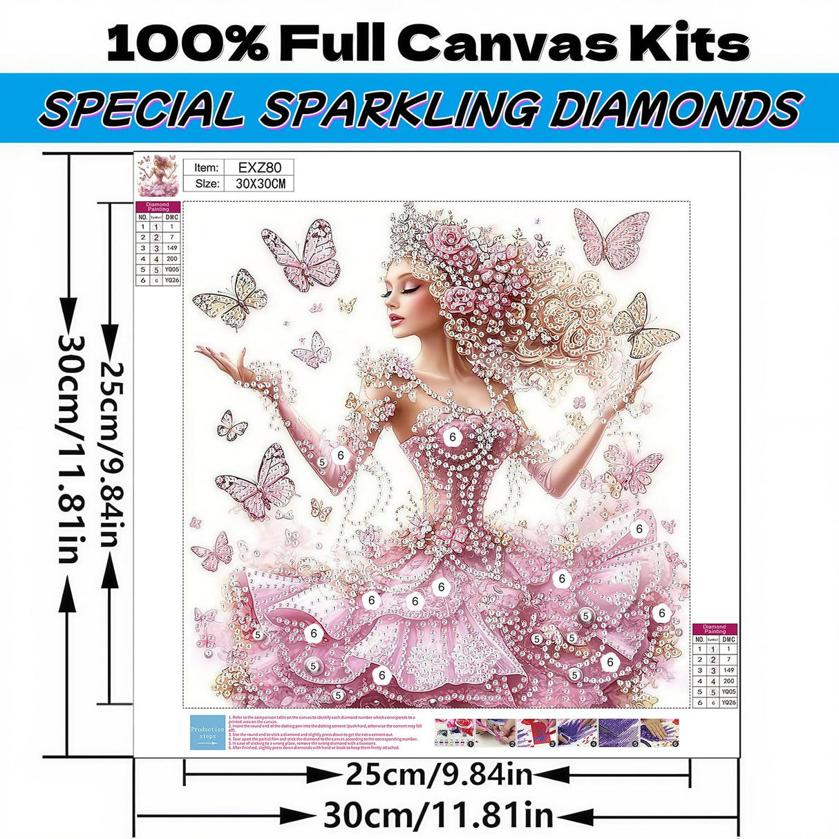 5D Diamond Art Kits for Adults,Dancing Young Woman Special Shape Diamond Painting Kits for Beginners,Butterfly DIY Crystal Paint by Diamonds Dots Gem Art Craft for Home Decor 11.8x11.8 Inch Acelii