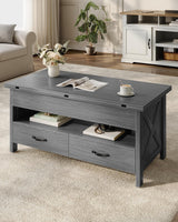 Marsail Lift-Top Coffee Table, 4-in-1 Multi-Functional Center Table with Hidden Compartment, 2 Drawers & Open Shelf, Adjustable Height for Living Room Office, Gray Marsail