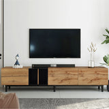 LUMISOL Modern TV Console Table for 80" TV, TV Stand with 3 Cabinets and Open Shelves, Wood Entertainment Center TV Media Table with Ample Storage for Living Room, Bedroom, Natural Wood LUMISOL