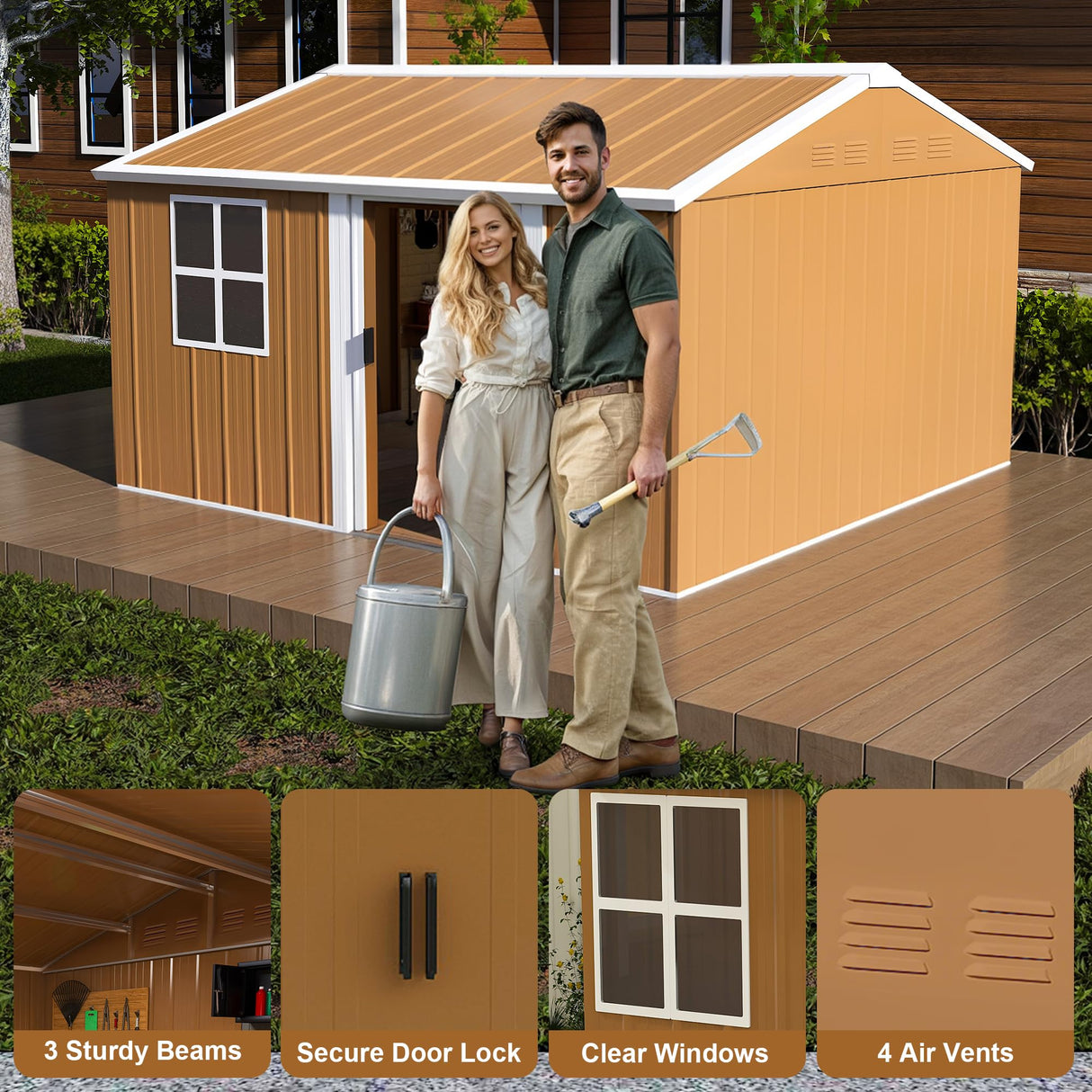 KEIKI 12FT x 10FT Heavy-Duty Metal Storage Shed, Outdoor Storage Shed with Floor & Window, Weatherproof Outdoor Garden Shed for Garden, Backyard, Patio, Lawn KEIKI