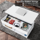 HOMMPA Modern Lift Top Coffee Table with Storage for Living Room LED Coffee Table Wodden Lift Tabletop Dining Table with Hidden Compartment and Metal Frame, White HOMMPA