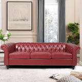 PHOYAL 3 Seater Sofa, Faux Leather Chesterfield Sofa Modern Tufted Couch 3 Seater Large Sofa with Scroll Arms and Nailhead for Living Room, Claret PHOYAL