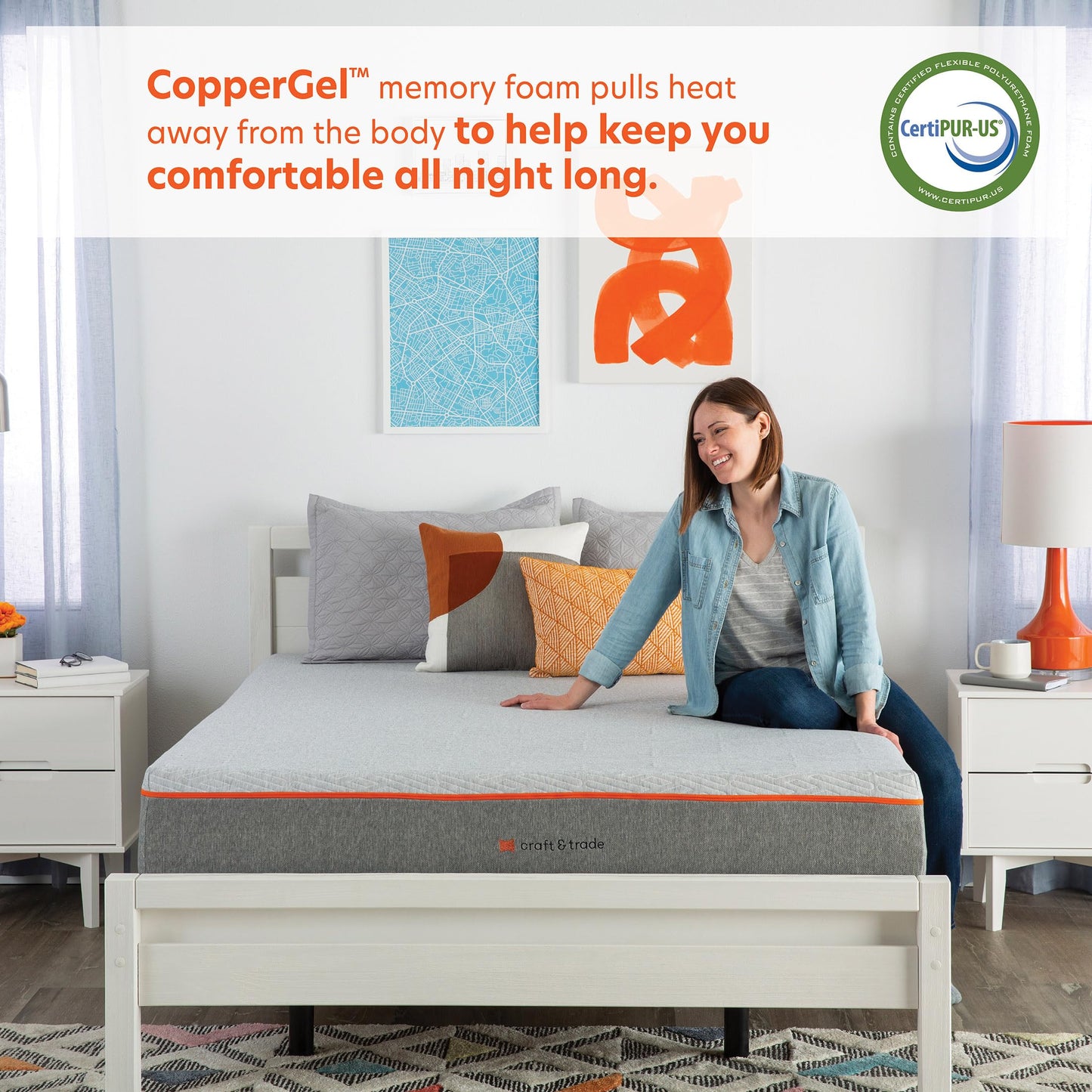 Craft & Trade 8-Inch Risewell Memory Foam Mattress, Bed-in-a-Box, CopperGel Cooling, CertiPUR-US Certified, King, 100 Night Trial