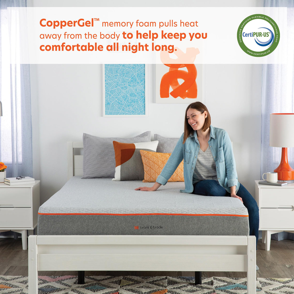Craft & Trade 8-Inch Risewell Memory Foam Mattress, Bed-in-a-Box, CopperGel Cooling, CertiPUR-US Certified, California King, 100 Night Trial Craft & Trade