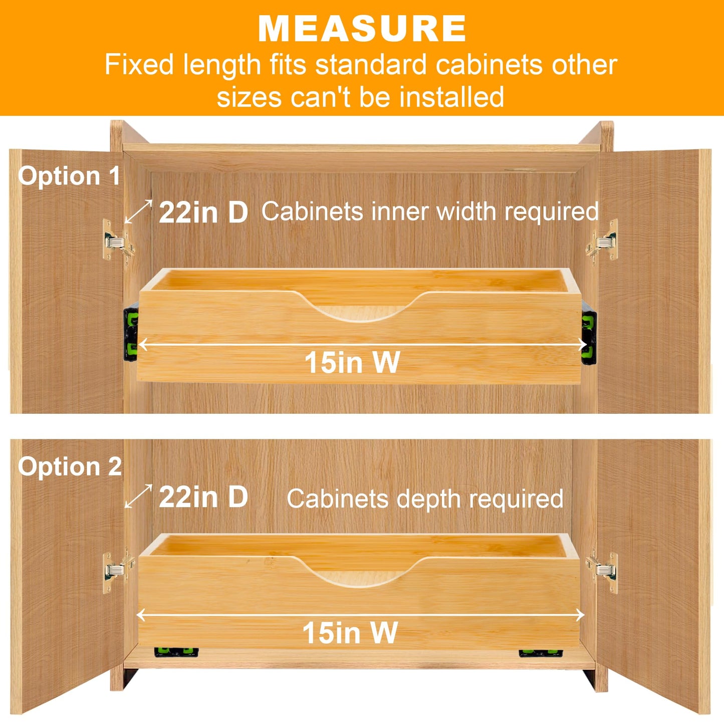 MinBoo Bamboo Pull Out Drawers For Cabinets 14" W x 21" D,Gliding Soft Close Shelves for Kitchen, Pantry, and Storage Organization,Pull Out Cabinet Drawer, Cabinet Drawers Slide Out - WoodArtSupply