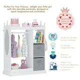 UTEX Kids Play Armoire with Mirror, Storage Bins and Closet for Dress Up and Costumes (White) UTEX