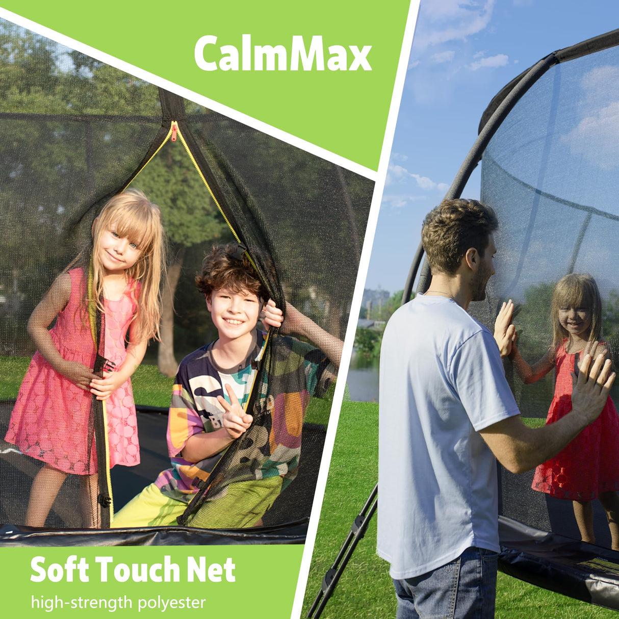 14FT Trampoline with Safety Enclosure, Anti-Rust Coating – ASTM Certified, Heavy-Duty Outdoor Trampoline with Ladder – for Kids & Adults, Black Calmmax