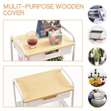 TOOLF 3-Tier Metal Utility Rolling Cart with Drawer and Wooden Table Top, Storage Cart White Trolley Kitchen Organizer Rolling Desk with Locking Wheels for Office, Classroom, Home, Bedroom TOOLF