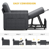 DWVO Convertible Sleeper Chair, 3-in-1 Sofa Bed with Reclining Backrest, 75" Single Sleeper Couch with Pull-Out Bed and Wide Armrest, Linen Futon Sofa for Dorm Apartment, Grey DWVO