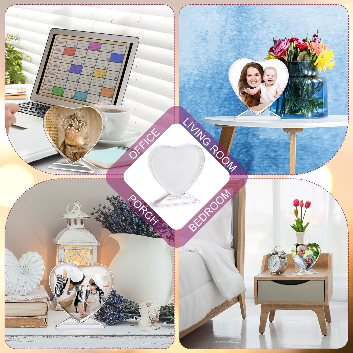 Qunclay 6 Pcs Sublimation Blanks Crystal Sublimation Canvas Blanks Decorative Heat Transfer Photo Frame Crystal Picture Frame for DIY Custom Tabletop Supplies (Heart,3.94 x 3.94 x 0.71 Inch) Qunclay