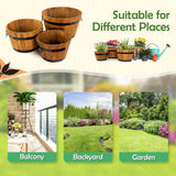 Idzo Set of 3 Wooden Flower Boxes Outdoor, Durable Acacia Wood Barrel Planters for Outdoor Plants with Ergonomic Handles, Drainage Holes, Multiple Sizes Wood Bucket Planter Light Brown IDZO