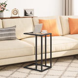HOOBRO C Shaped End Table Set of 2, Tempered Glass Snack Side Table with Metal Frame, TV Tray Table for Small Space, Sofa Couch and Bed, Modern Style, Black BK03SFP201 HOOBRO