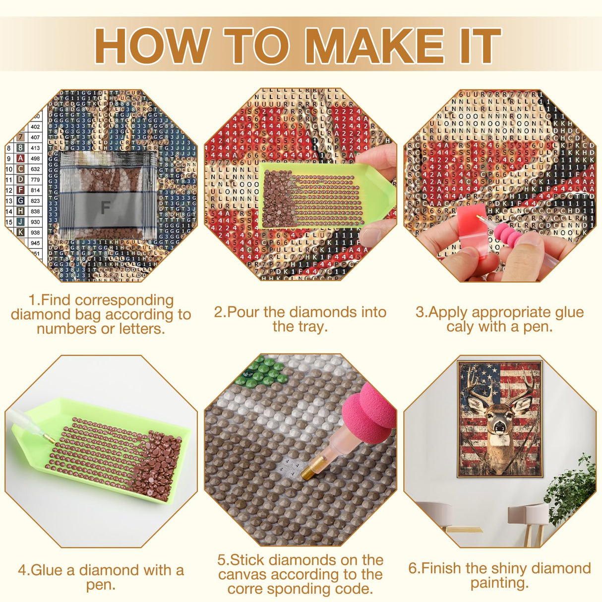 MEIYUDA Deer Diamond Painting Kits for Adults, DIY American Flag Deer Diamond Art Dots for Adult Beginners, Full Diamond Art Painting Kit for Home Wall Decor Gifts 12x16inch MEIYUDA