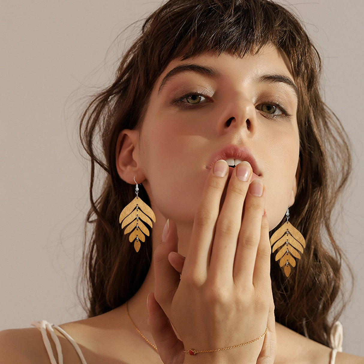 Handmade Lightweight Elegant Wooden Earring for Women - Statement Leaf Drop Dangle Earrings Bohemian Fashion Nature Wood Chain Leaf Earrings for Women Mom Sister Daughter Statement Jewelry Gifts (Dark Brown) NONQL