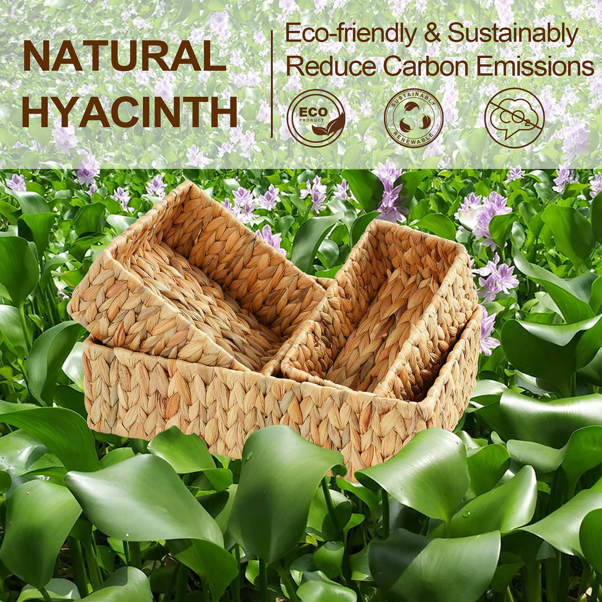 FairyHaus Wicker Baskets for Organizing 3Pack, Large and Small Wicker Storage Baskets Set, Hand Woven Baskets for Storage, Natural Water Hyacinth Storage Baskets for Pantry Shelf FairyHaus