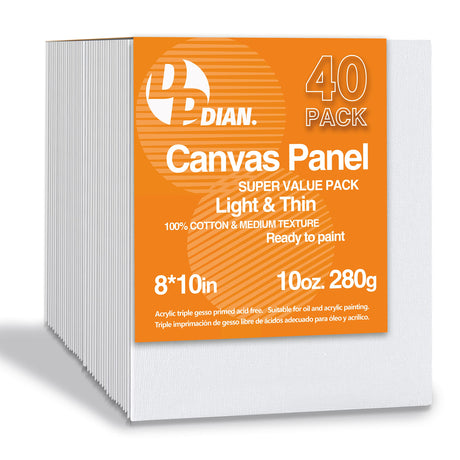 DPDIAN Canvas Boards for Painting 40 Pack, 8 inch x 10 inch Super Value Pack, Artist Canvas Panels for Oil & Acrylic Painting DPDIAN