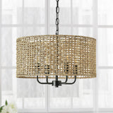 Giutna Rattan Wicker Drum Chandeliers for Dining Room, 4-Light Bohemian Hand-Woven Farmhouse Drum Pendant Chandelier Light Fixture for Entryway Living Room Kitchen Stairway Bedroom Hallway Giutna