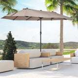 Outsunny Extra Large 15ft Patio Umbrella, Double-Sided Outdoor Umbrella with Crank Handle and Air Vents for Backyard, Deck, Pool, Market, Tan Outsunny