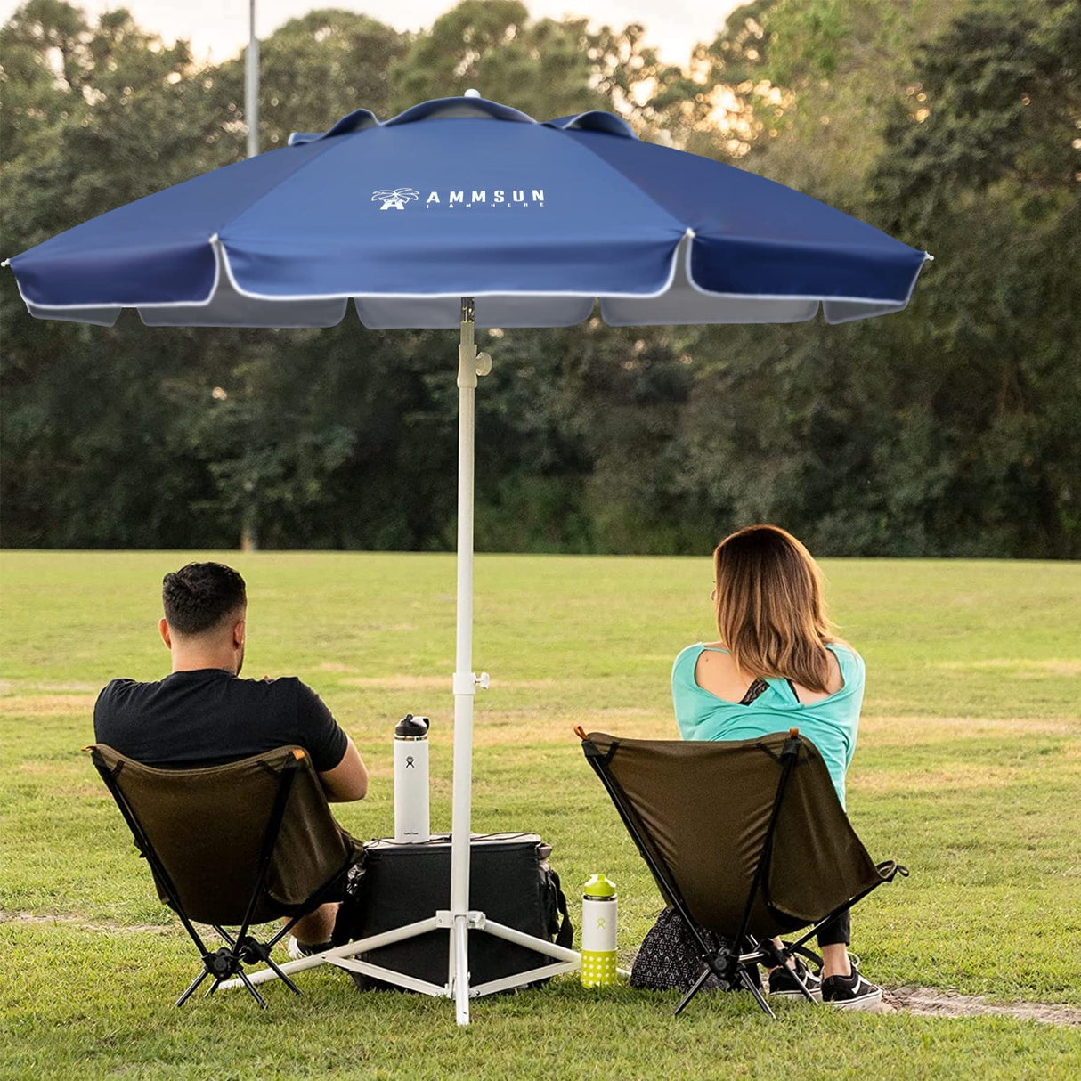 AMMSUN Shade Umbrella, Premium Portable Umbrella with Stand, 6.5ft Lightweight Free Standing Canopy for Sporting Games, Adjustable Instant Sun Protection and Easy to Carry, Navy Blue AMMSUN