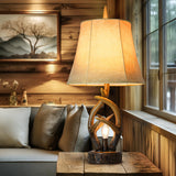 Scenekoy Rustic Farmhouse Antlers Bedside Table Lamp Set of 2 with Nightlight Dual USB Ports Leather Soft Bell Shade Brown Finish nightstand Lamp Decor for Living Room Bedroom Office House Hotel Scenekoy