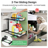 Under Sink Organizer, 2 Packs 2 Tier Under Sink Organizers and Storage, Slide Out Pull Out Cabinet Organizer Shelf, Metal Sliding Drawer for Kitchen Bathroom Pantry Cabinet Closet Organization Rack Kitstorack