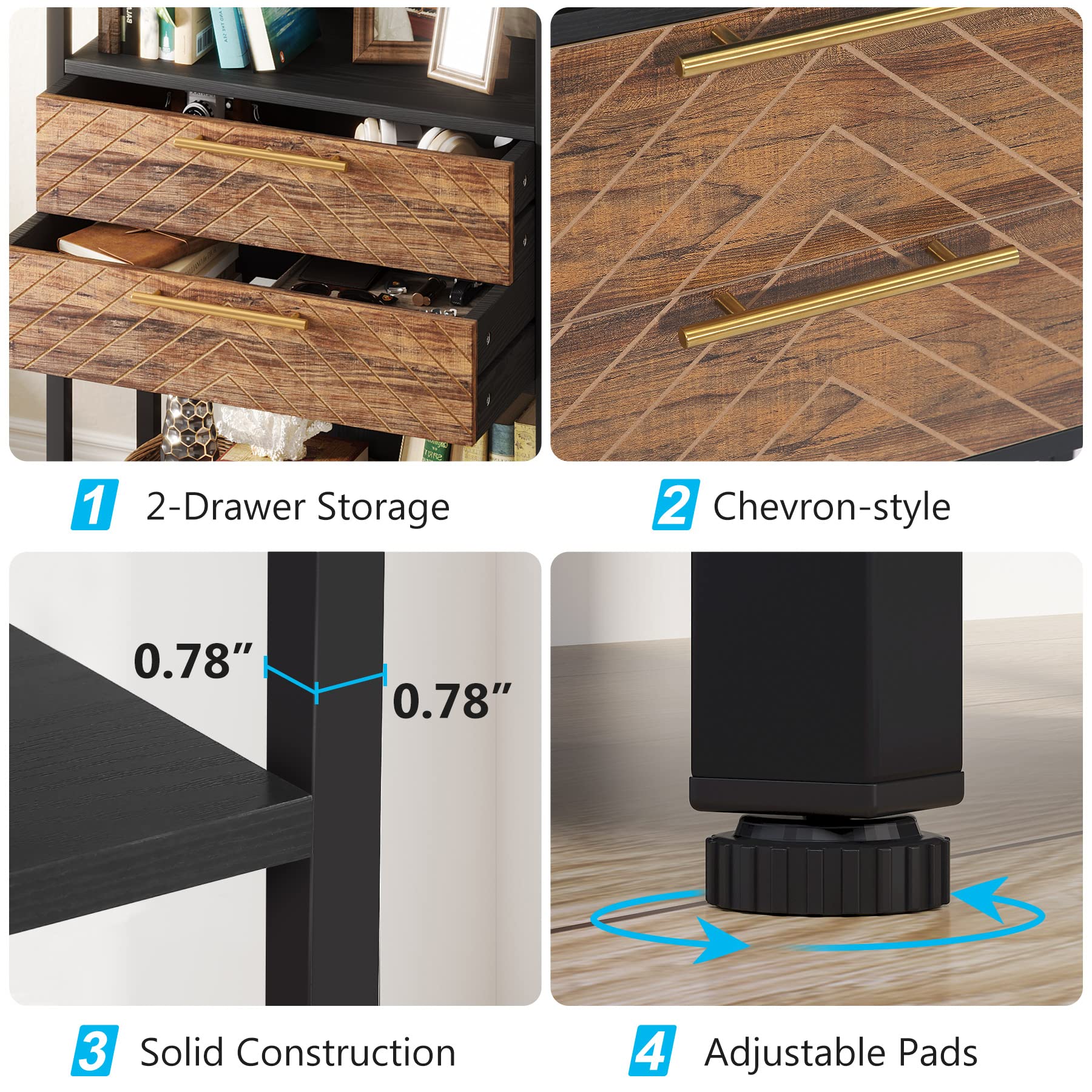 Tribesigns Industrial 4-Tier Bookshelf with 2 Drawers and LED Light - WoodArtSupply