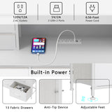 Welfuturer White Dressers for Bedroom with Power Outlets and LED Lights 13 Drawers Dresser Faux Leather Fabric Chest of Drawers for Bedroom Living Room Hallway Entryway Closets Sturdy Frame Wood Top Welfuturer