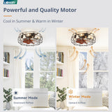 LEDIARY Caged Ceiling Fans with Lights and Remote, Flush Mount Bladeless Ceiling Fan Light Fixture, Small Farmhouse Industrial Low Profile Ceiling Fan for Bedroom Kitchen LEDIARY