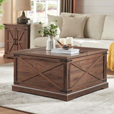 Barnyatoh Farmhouse Square Coffee Table with Storage, Wood Center Table with Hinged Lift Top, Rustic Cocktail Table with Large Hidden Storage Compartment for Living Room, Bedroom,Brown Barnyatoh