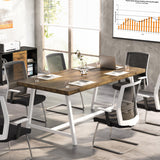 Tribesigns 6FT Rectangle Conference Table, 70.87L x 33.46W x 29.92H Inches Meeting Table for Conference Room, Vintage Wood Office Executive Desk with Strong Metal Frame for 6 People (Oak) Tribesigns