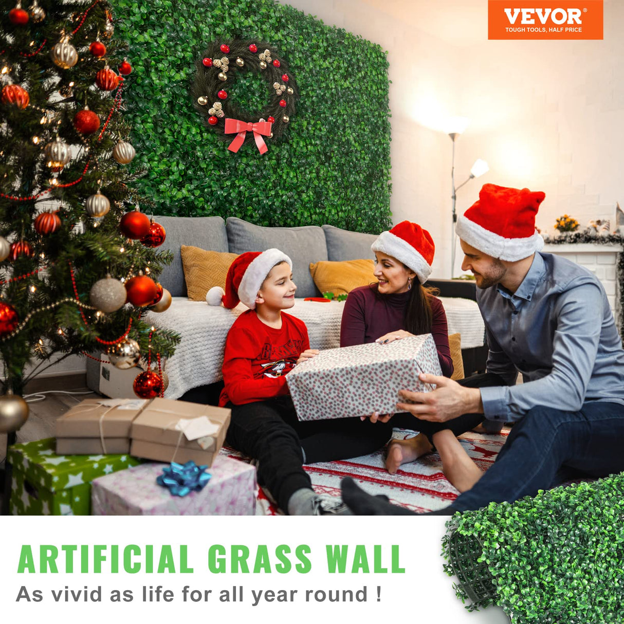 VEVOR 24PCS 20"x20" Artificial Boxwood Panels,Boxwood Hedge Wall Panels,Artificial Grass Backdrop Wall 1.6", Privacy Hedge Screen UV Protected for Outdoor Indoor Garden Fence Backyard VEVOR
