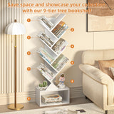 SHEEPAM 9 Tier Tree Bookshelf,Christmas Green Bookcase for Narrow Space, Storage Organizer Floor Standing Bookshelves for Books, Tall Book Case for Home Office, Living Room, Bedroom SHEEPAM
