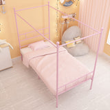 Weehom Twin Canopy Bed Frame with Headboard and Footboard, 4 Posters Metal Bed Frame, No Box Spring Needed, Mattress Foundation Platform Bed for Kids and Adults, Pink Weehom