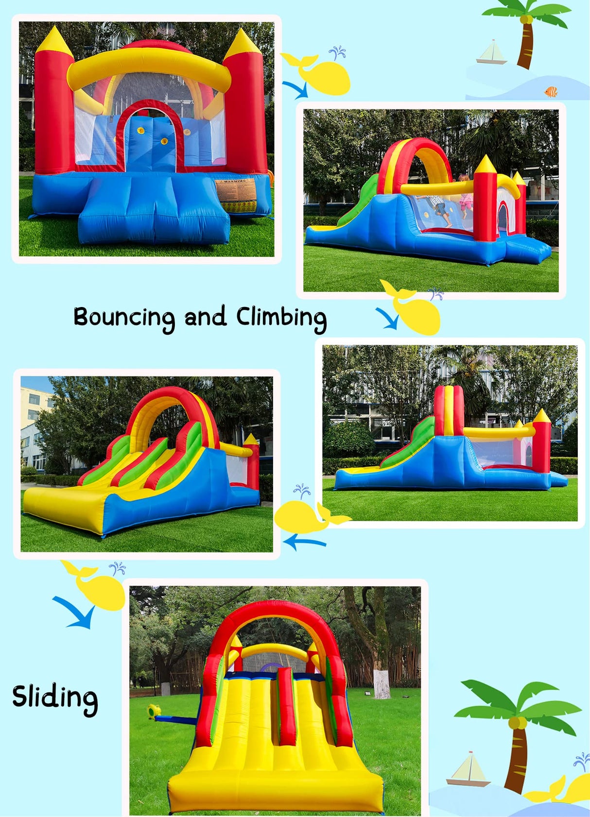 HuaKastro 16x7.2FT Inflatable Bounce House with 2 Racing Slides & Large Climbing Wall, 3 in 1 Kids Inflatable Trampoline Rainbow Jumping Castle Kids Backyard Playgrounds - with Air Blower HuaKastro
