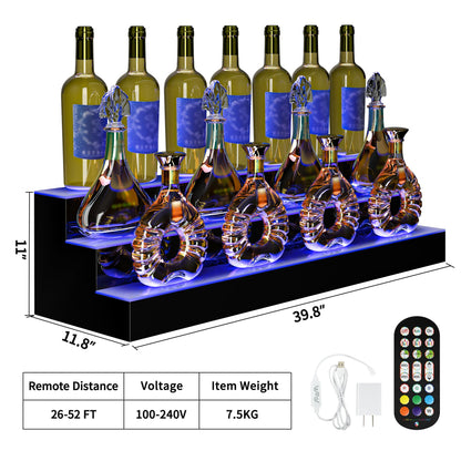 YITAHOME LED Lighted Liquor Bottle Display Shelf, 3-Step 40-inch Bar Liquor Alcohol Shelf for Home Counter Party, Acrylic Mounted Whiskey Rack Stand with Remote & App Control